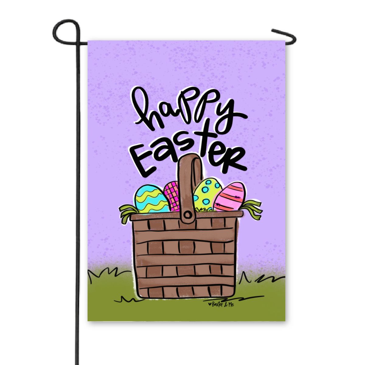 Purple Happy Easter Basket Garden Flag