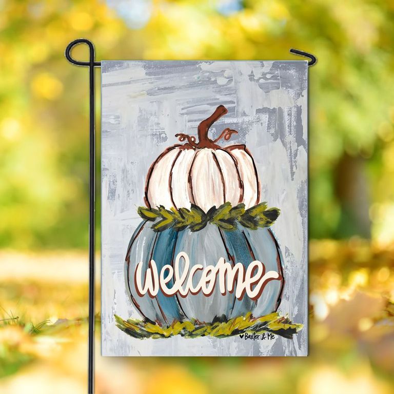Welcome Double Stacked Neutral Pumpkin Garden Flag