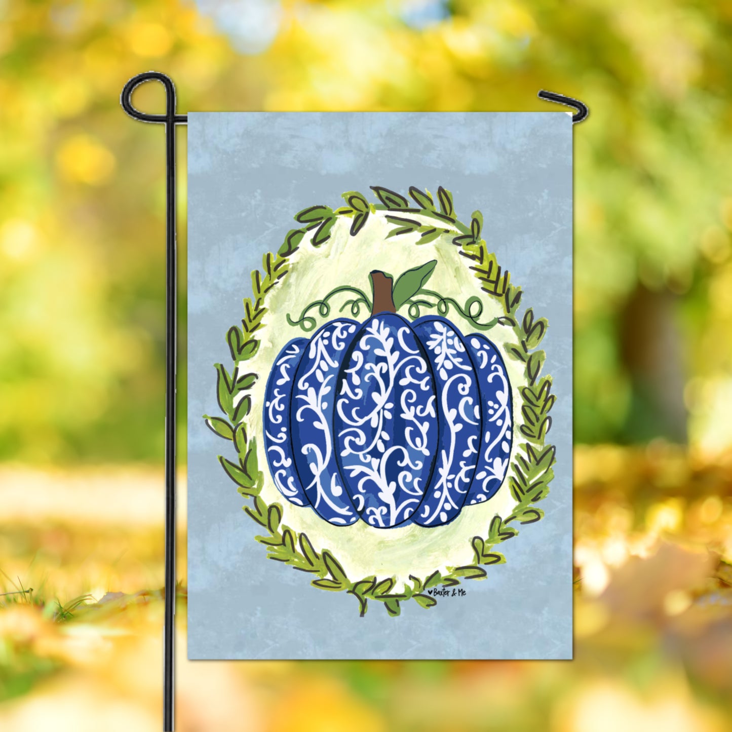 Blue Chinoiserie Pumpkin Garden Flag