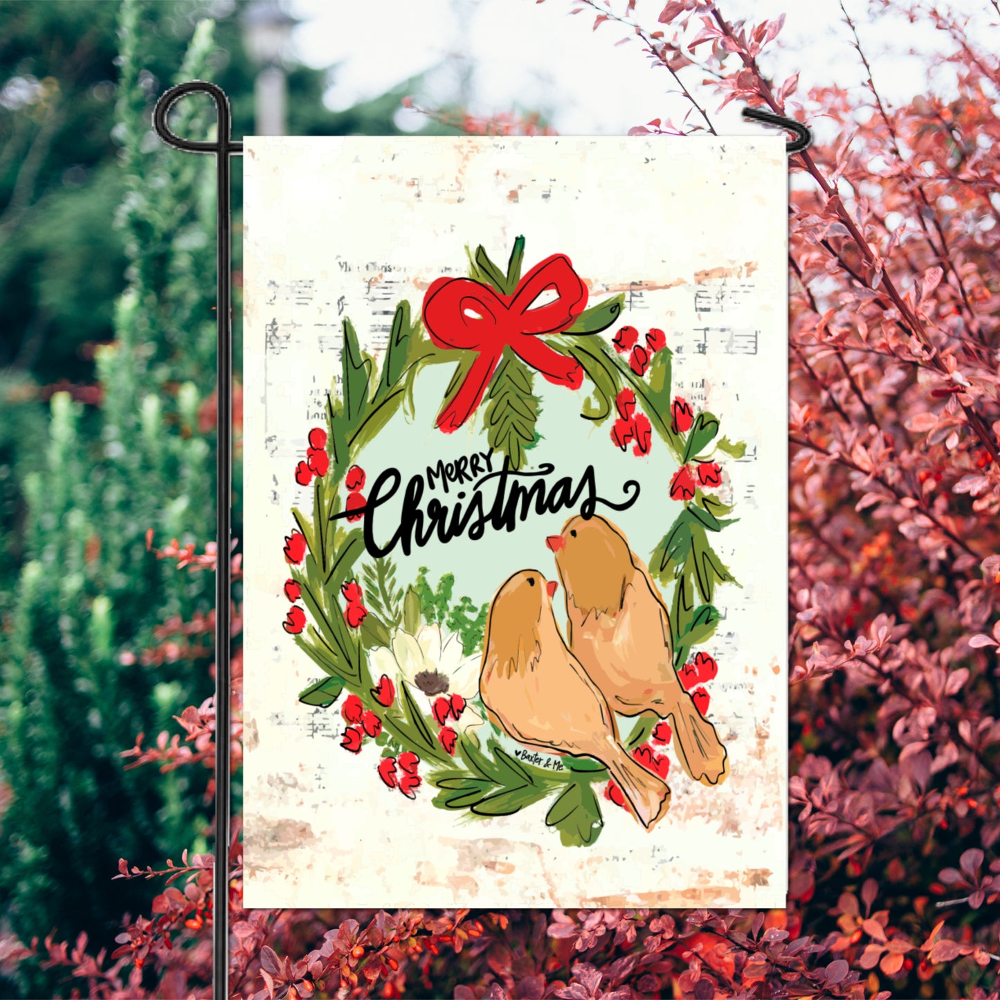 Merry Christmas Yellow Birds Garden Flag