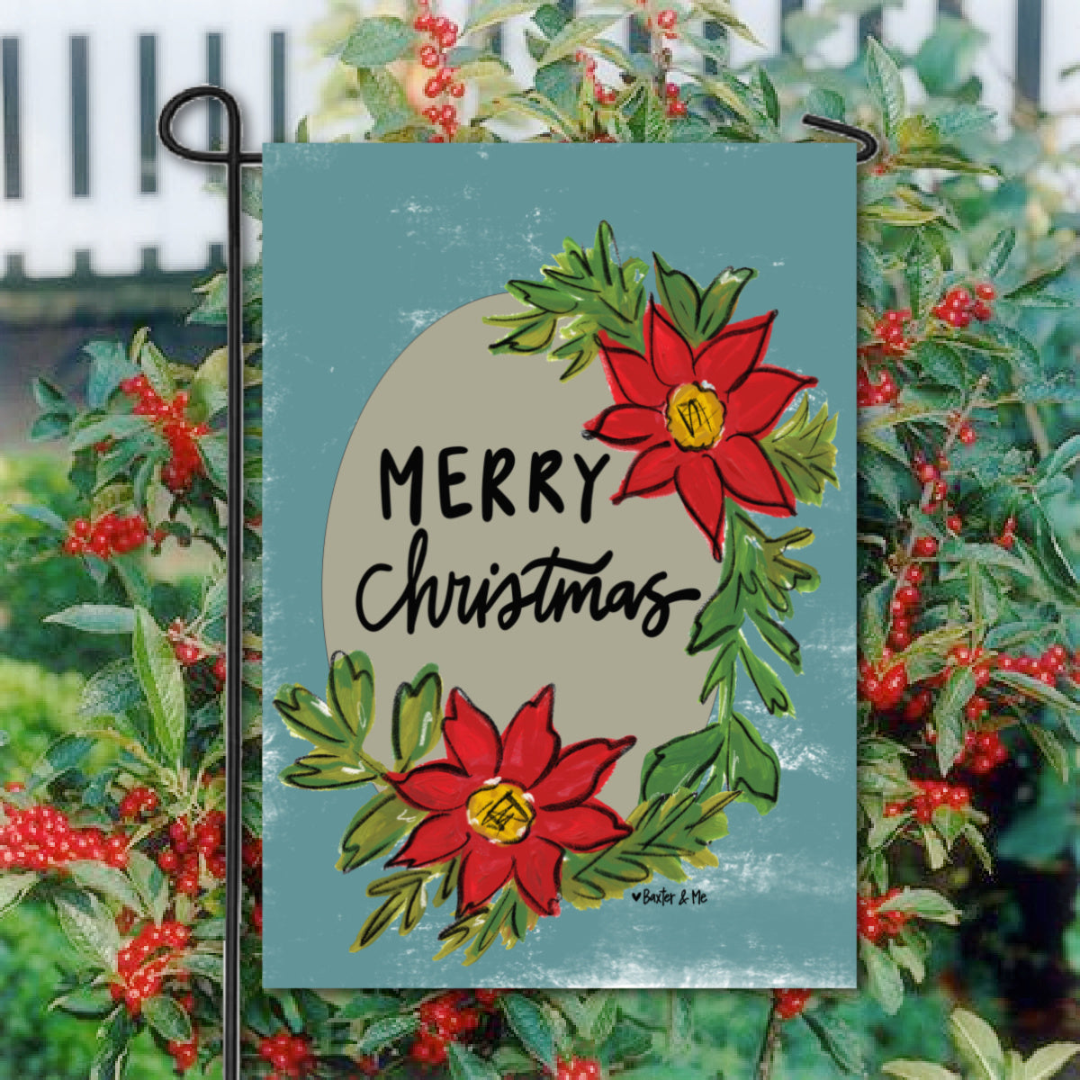 Merry Christmas Poinsettia Garden Flag