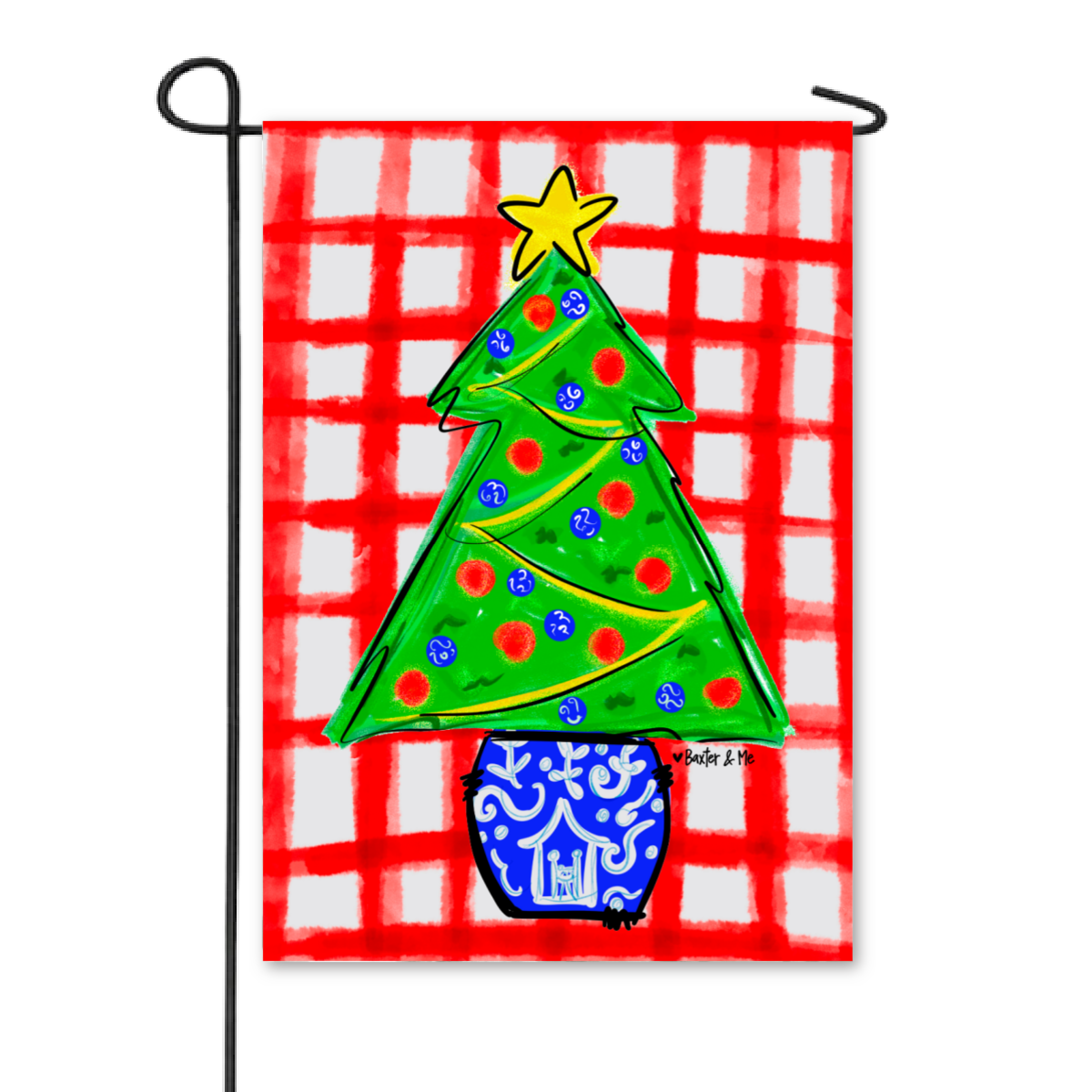 Red Check Christmas Tree Garden Flag