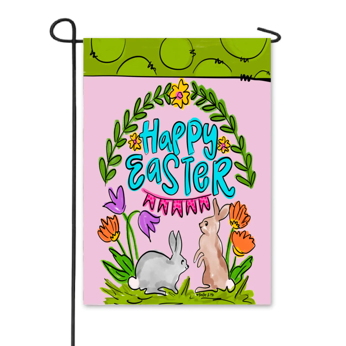 Bunnies with Tulips Garden Flag