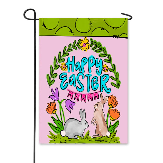 Bunnies with Tulips Garden Flag