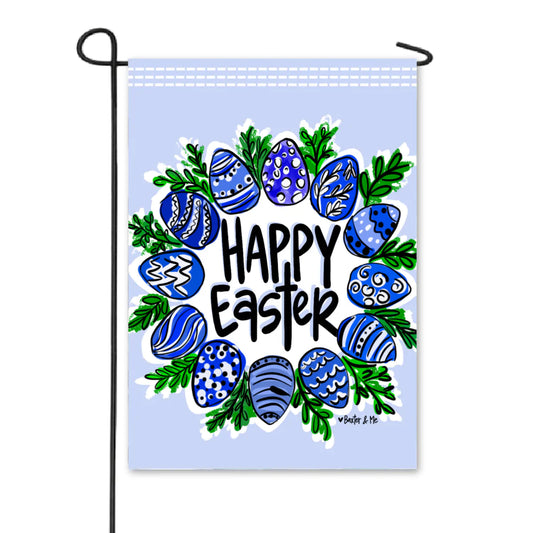 Blue & White Easter Wreath Garden Flag