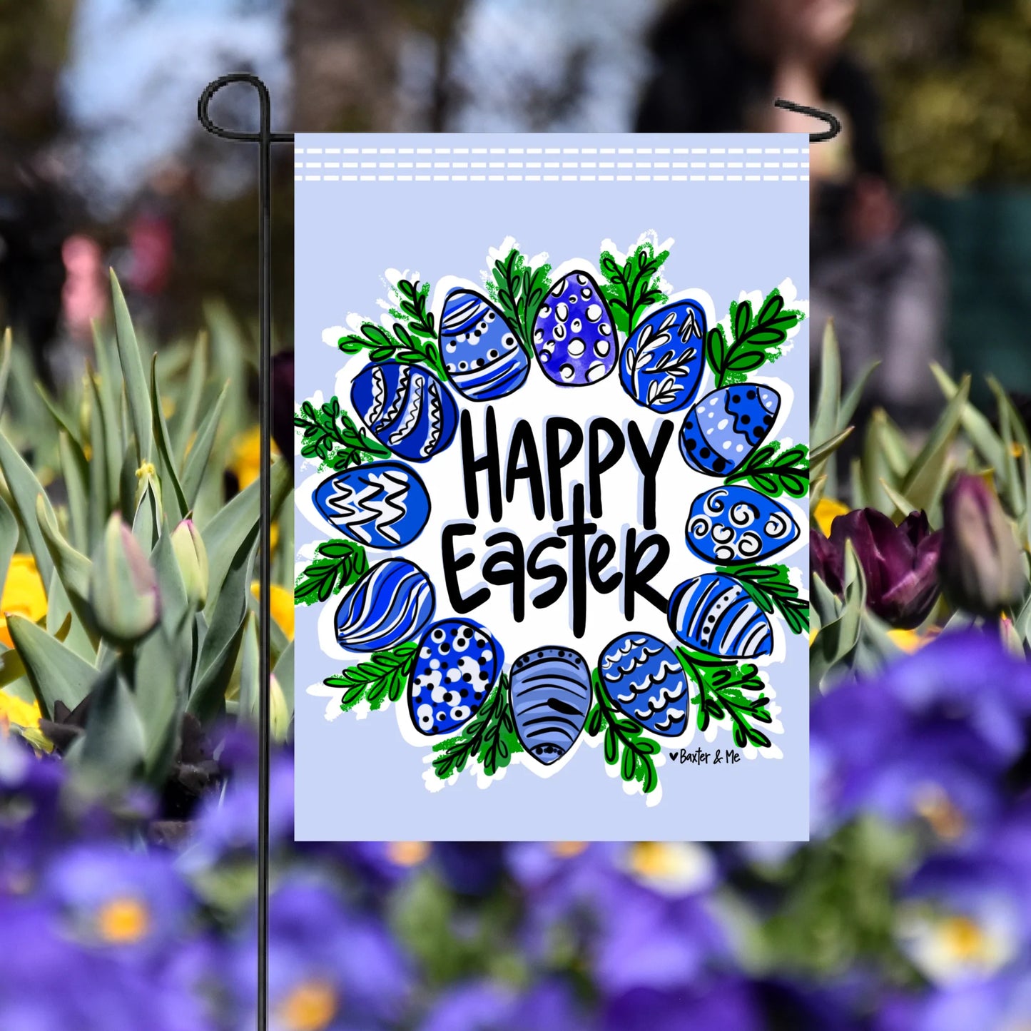 Blue & White Easter Wreath Garden Flag