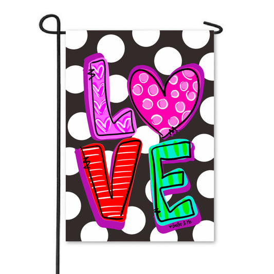 Love Black and White Polka Dot Garden Flag