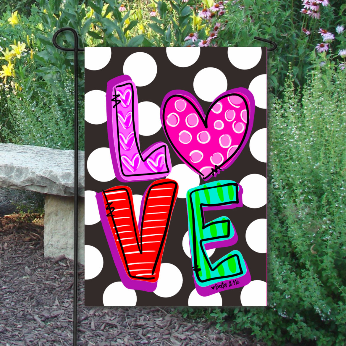 Love Black and White Polka Dot Garden Flag