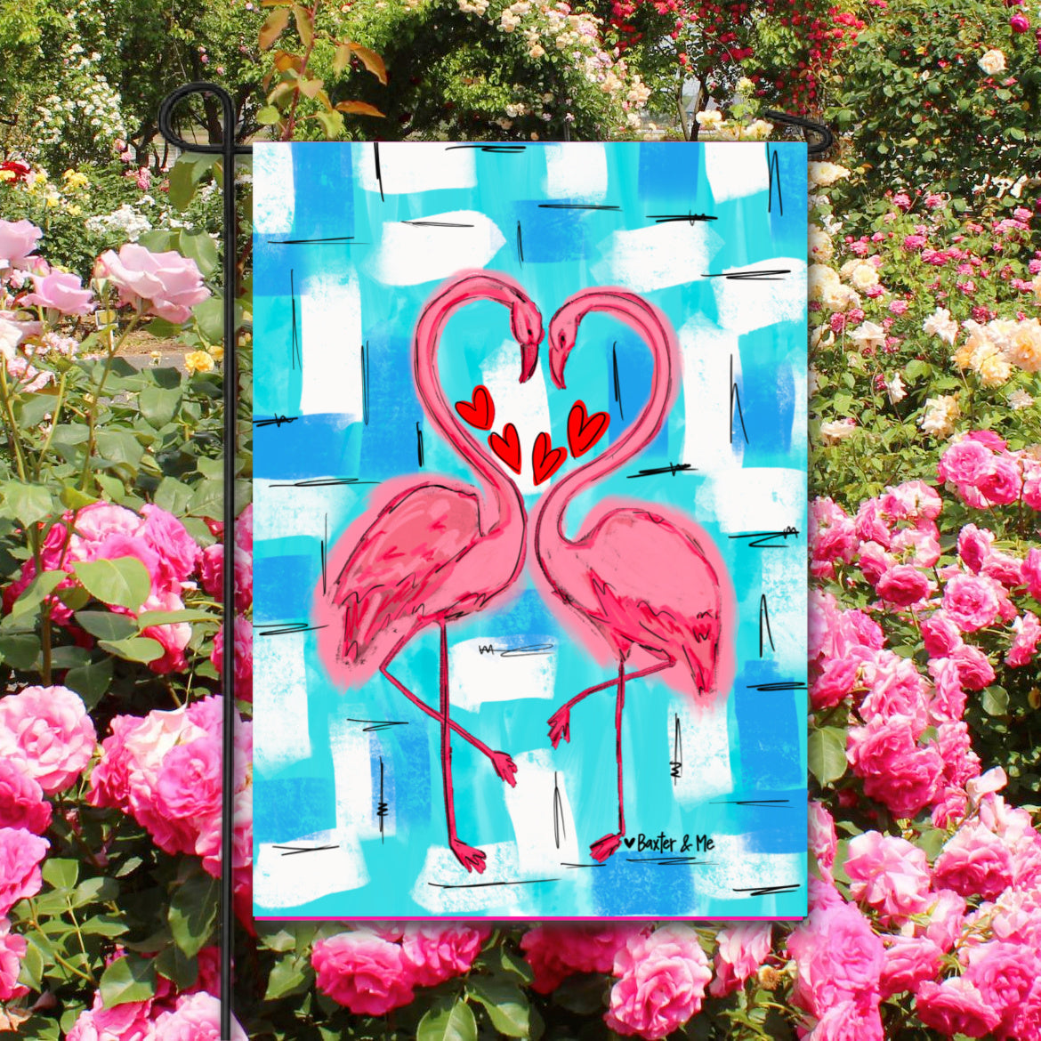 Flamingo Heart Garden Flag
