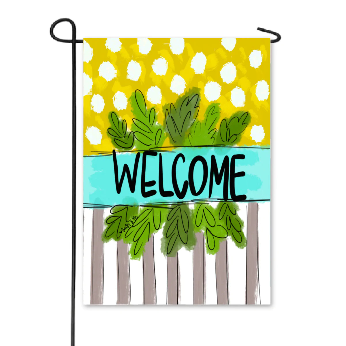 Welcome Polka Dot Stripe Garden Flag
