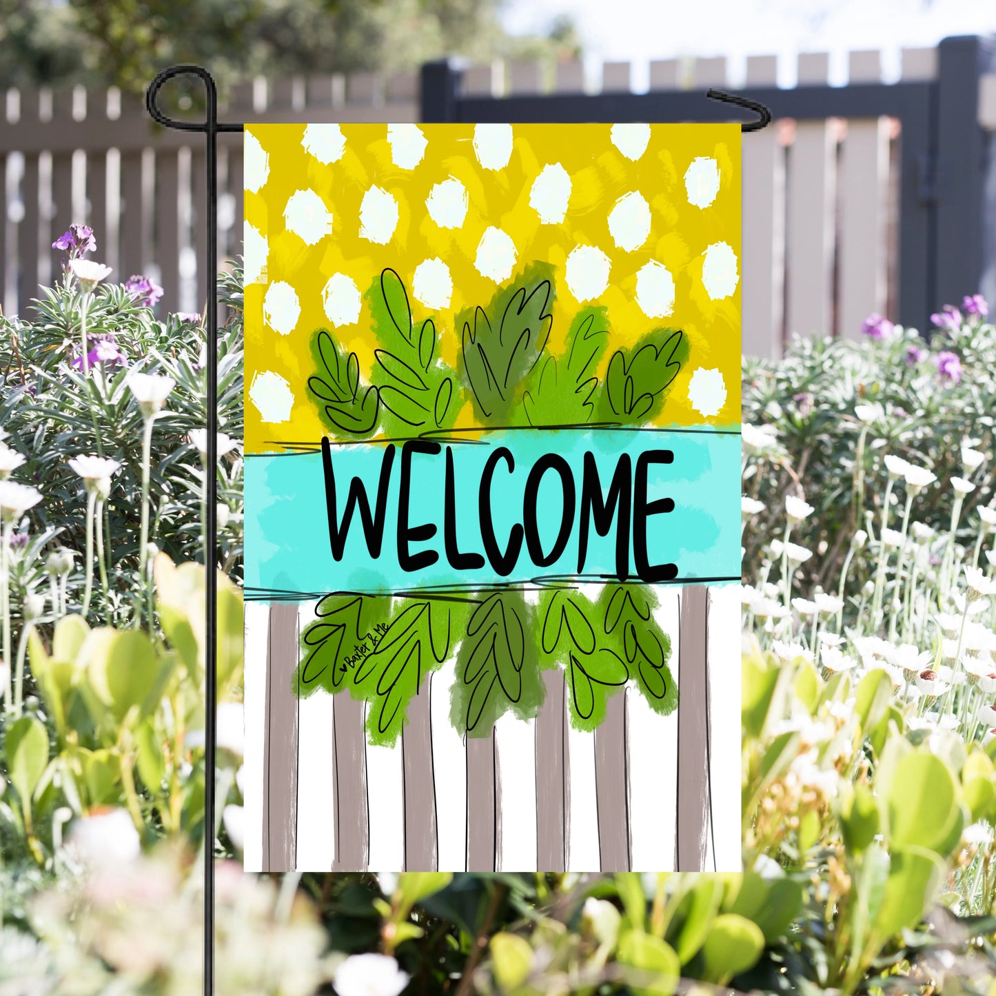 Welcome Polka Dot Stripe Garden Flag