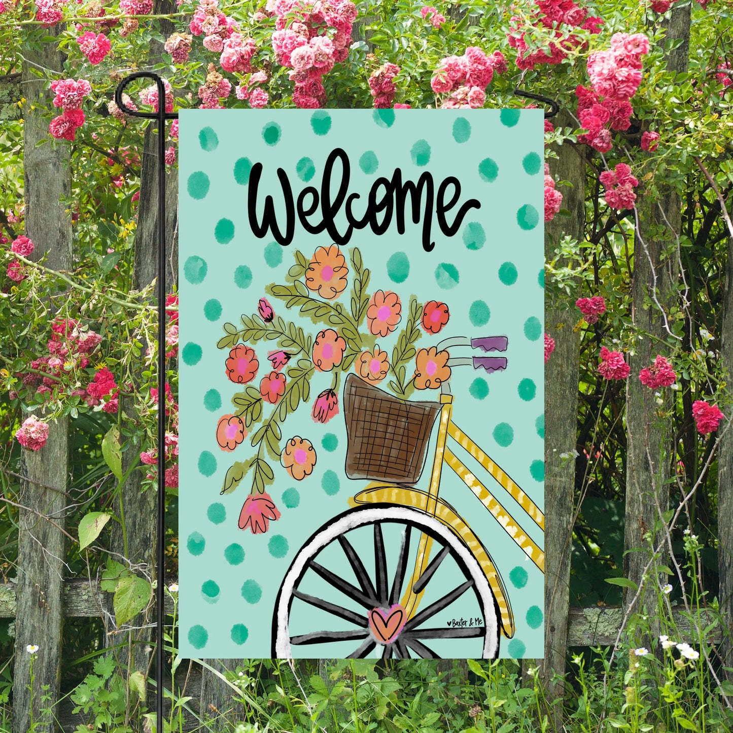 Welcome Yellow Bike Garden Flag