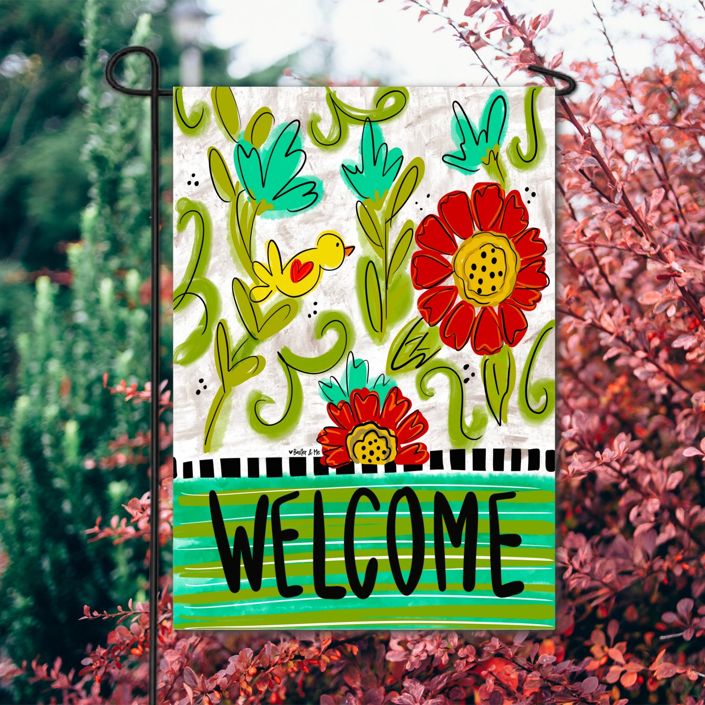 Welcome Bird Floral Garden Flag