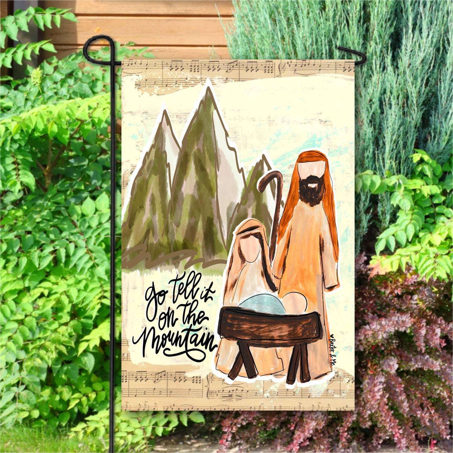 Go Tell it on the Mountain Nativity Garden Flag