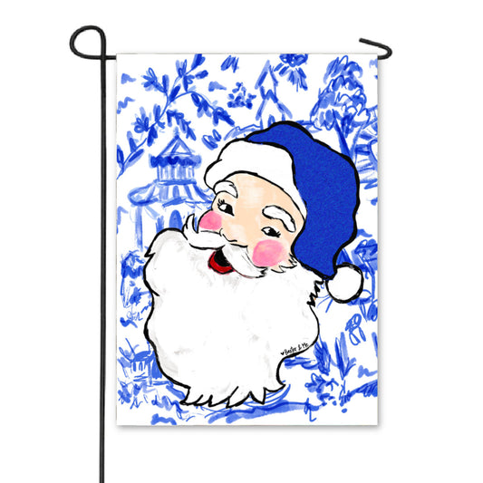 Blue Willow Santa Garden Flag