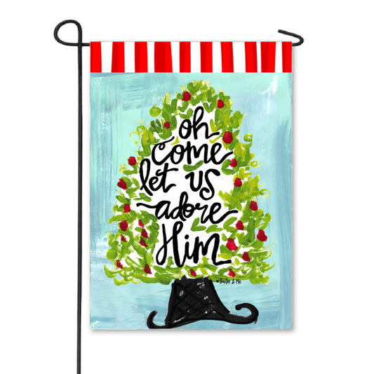 O Come Let Us Adore Him Tree Garden Flag