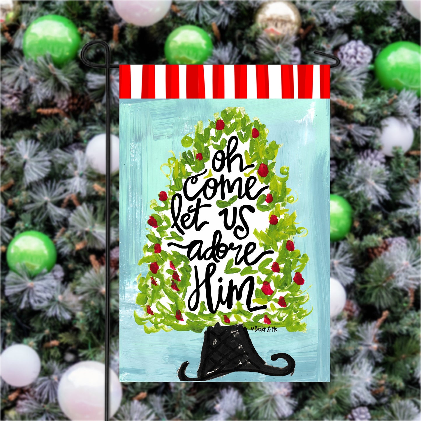 O Come Let Us Adore Him Tree Garden Flag