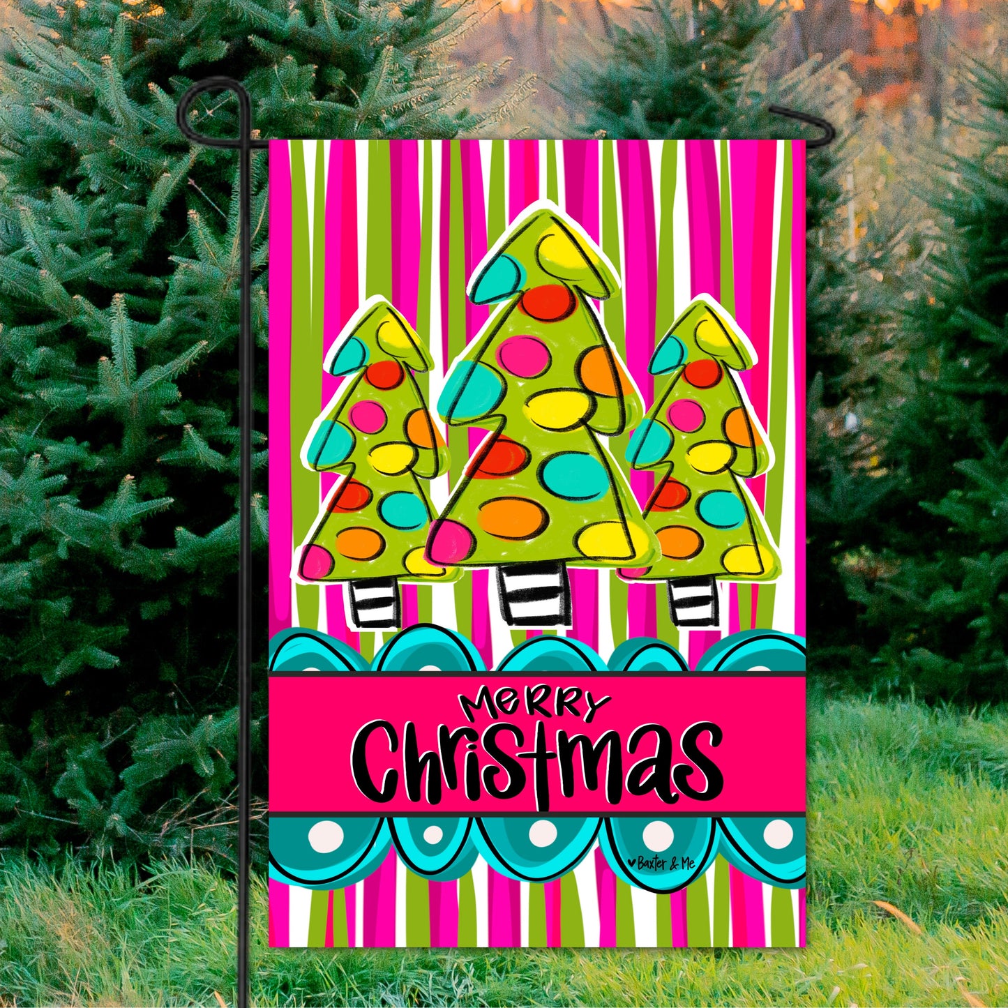 Funky Striped Christmas Tree Trio Garden Flag