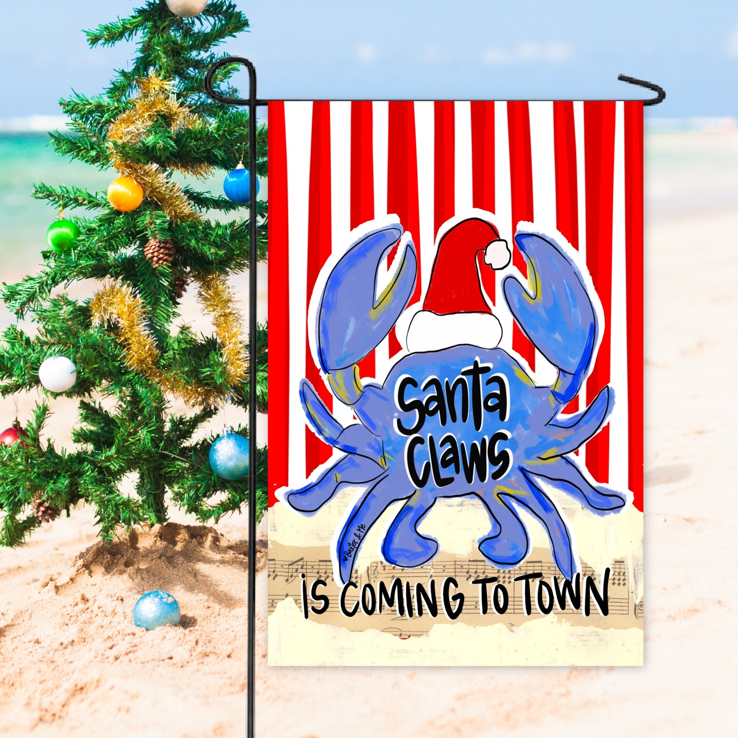 Blue Santa Claws is Coming to Town Garden Flag