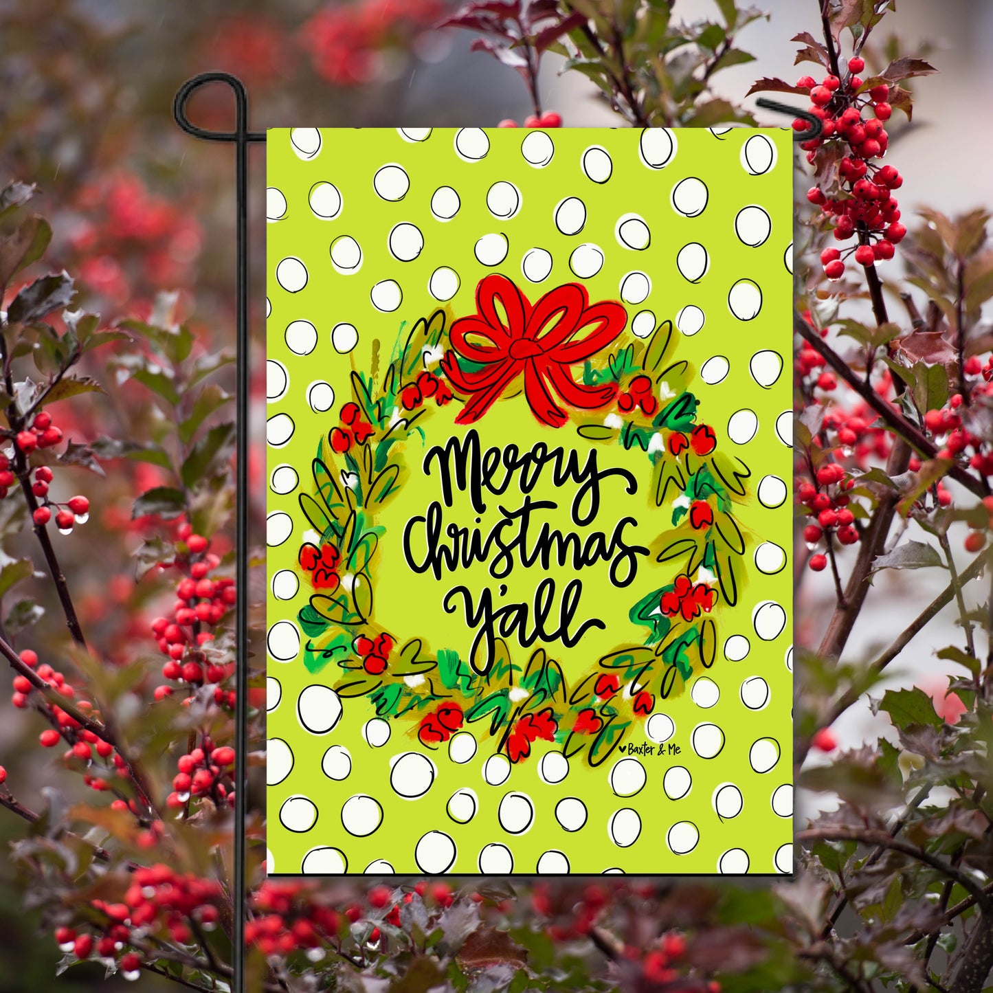 Merry Christmas Wreath Garden Flag