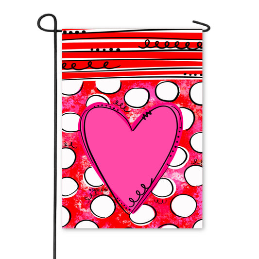 Polka Dot Pink Heart Garden Flag