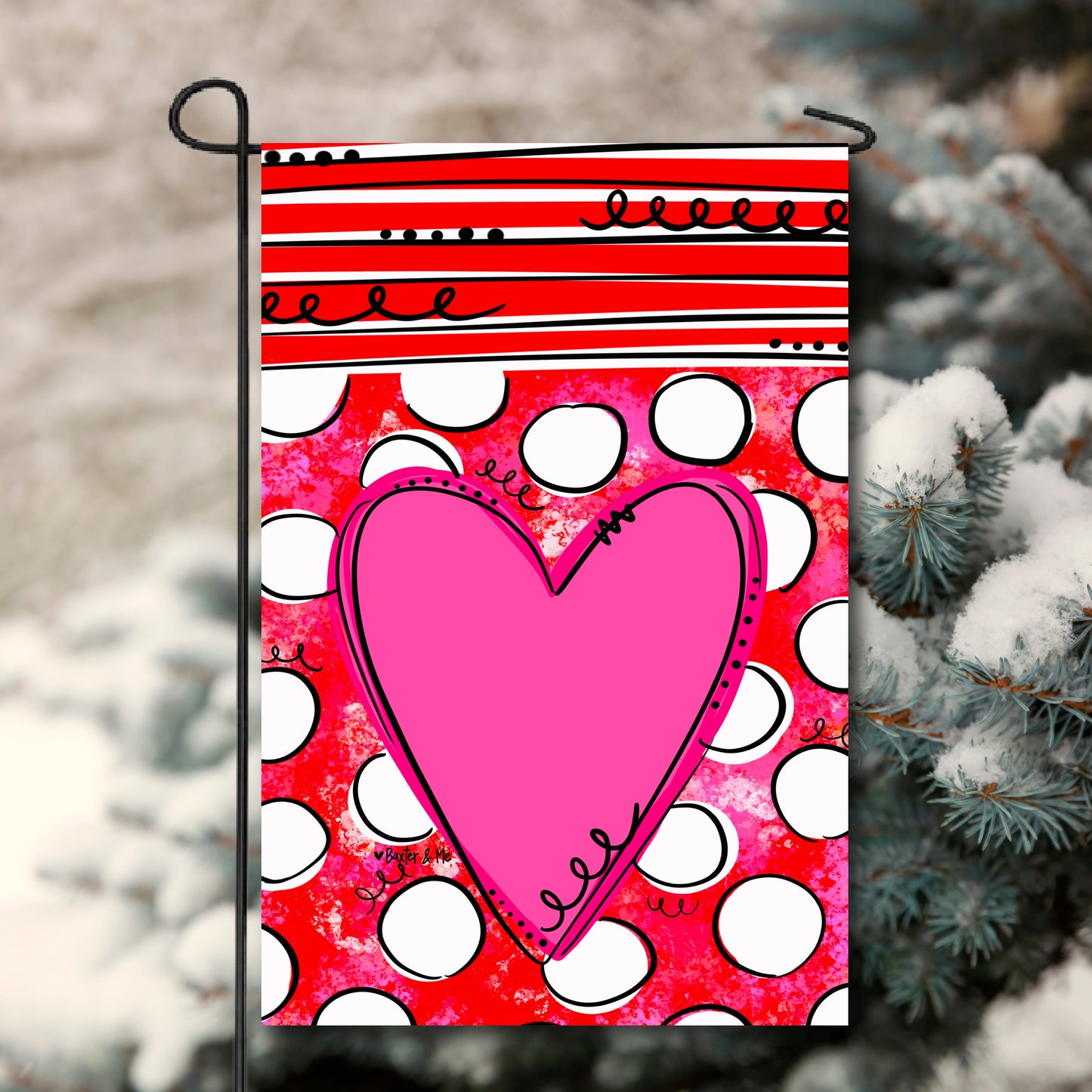 Polka Dot Pink Heart Garden Flag