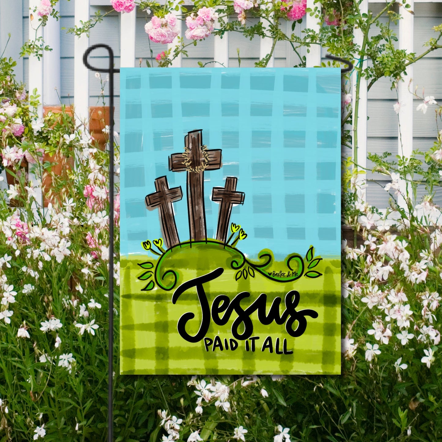 Jesus Paid it All 3 Crosses Garden Flag