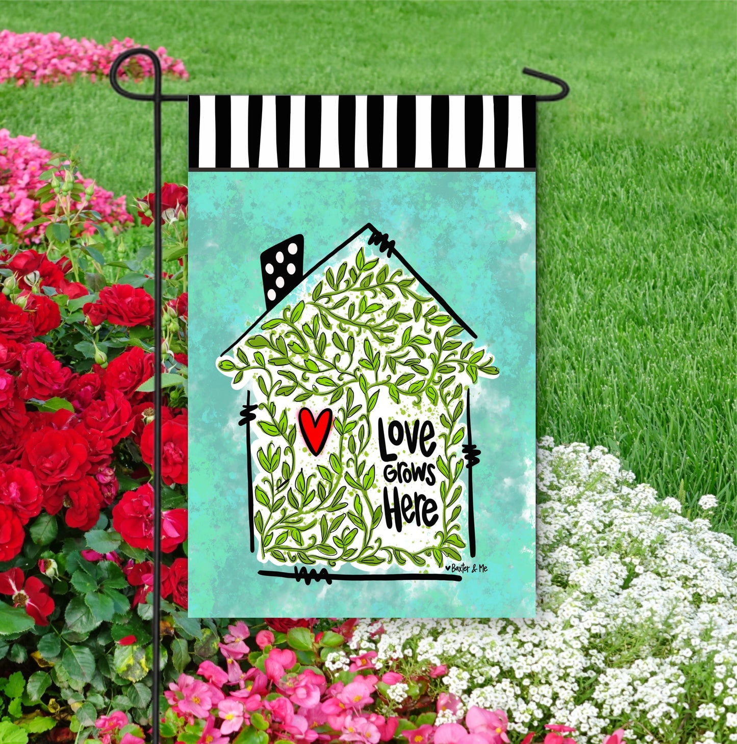 Love Grows Here Green Leaf Garden Flag