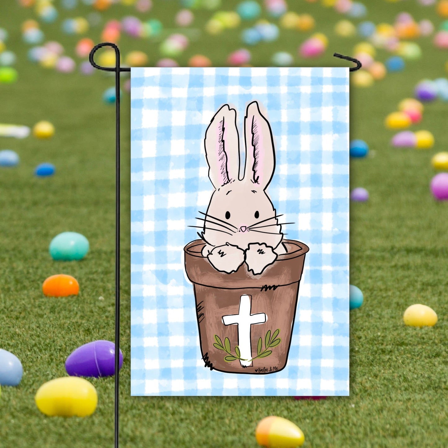 Bunny in Cross Pot Garden Flag