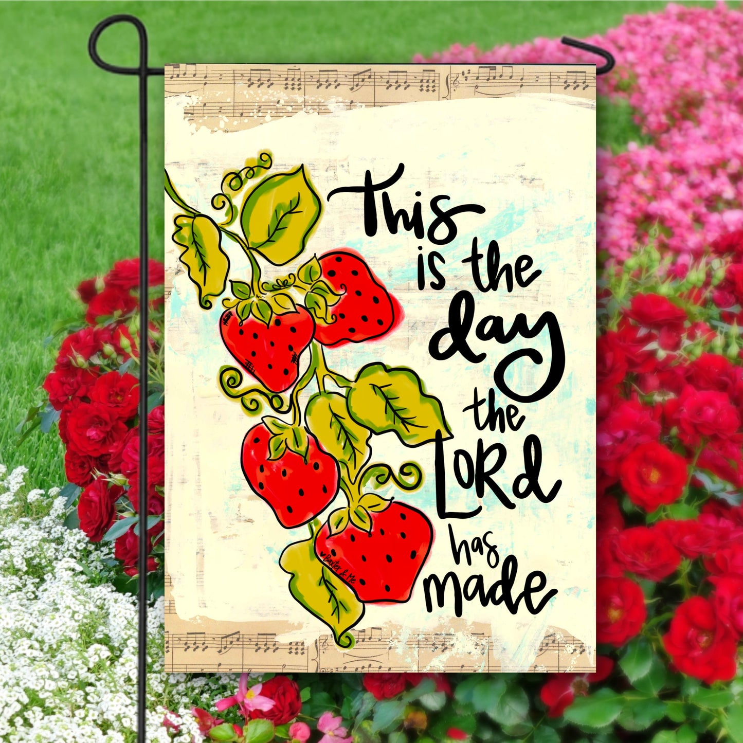 This is the Day Strawberry Vine Garden Flag