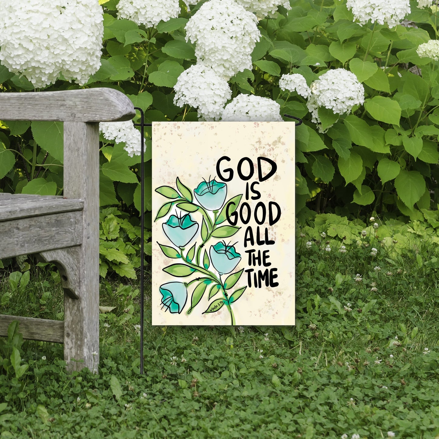 Blue Floral God is Good Garden Flag