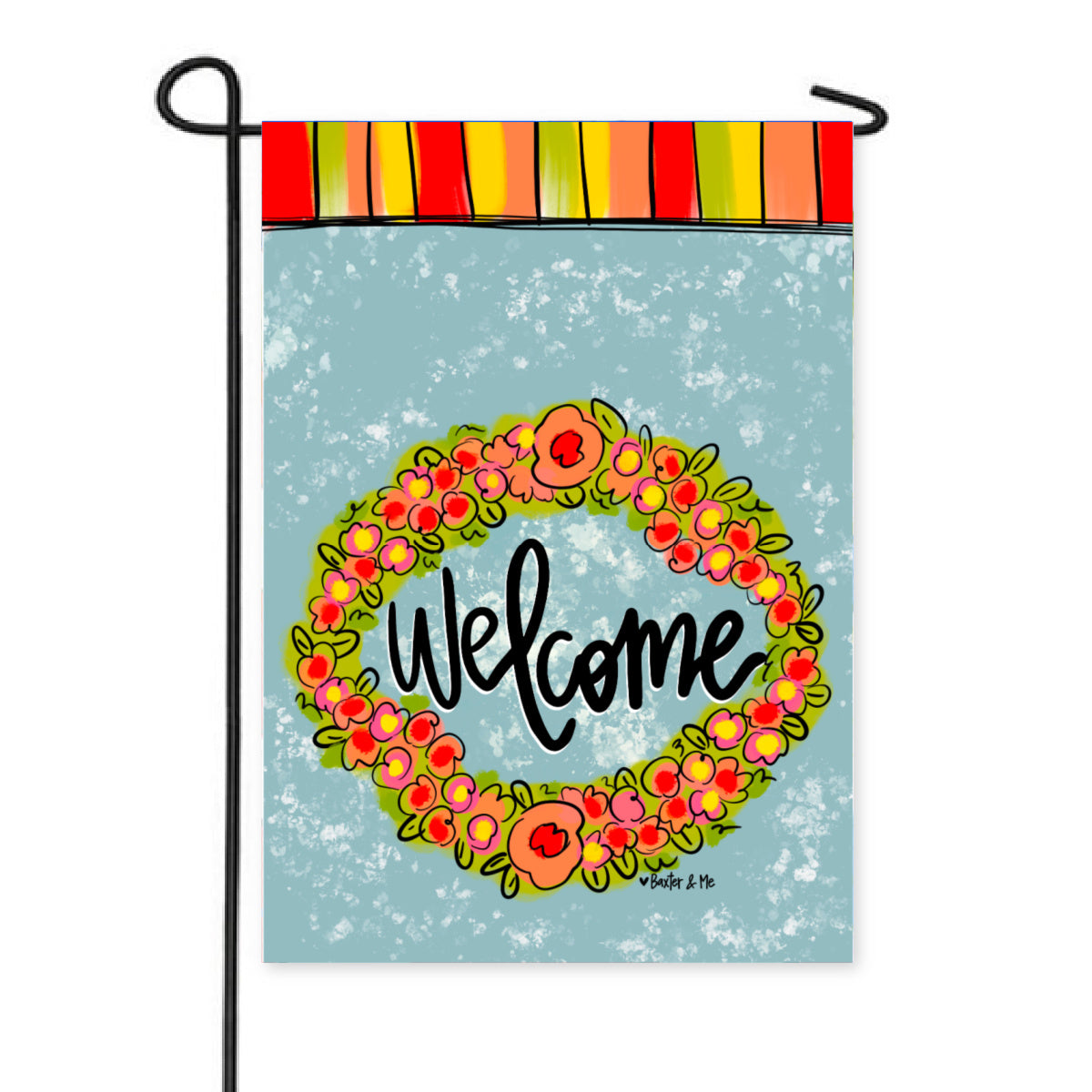 Welcome Little Flower Wreath Garden Flag