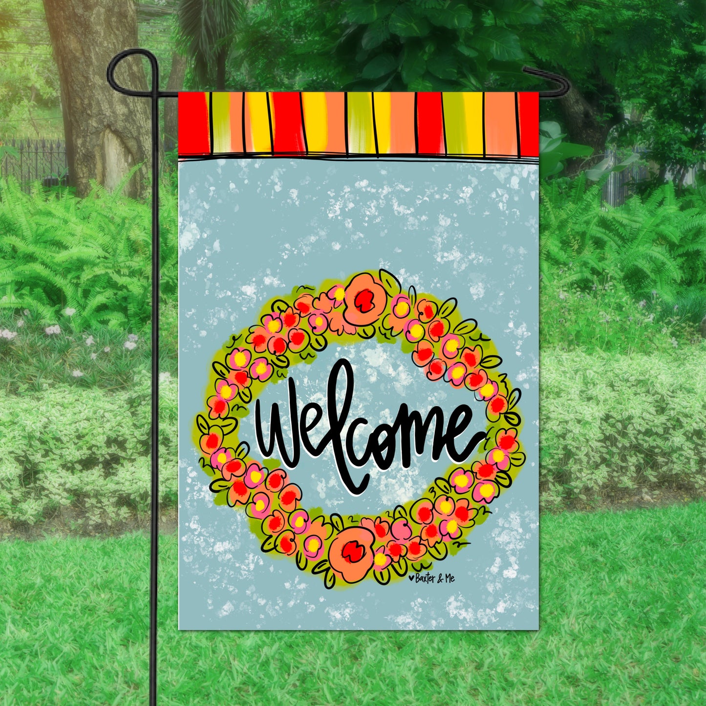 Welcome Little Flower Wreath Garden Flag