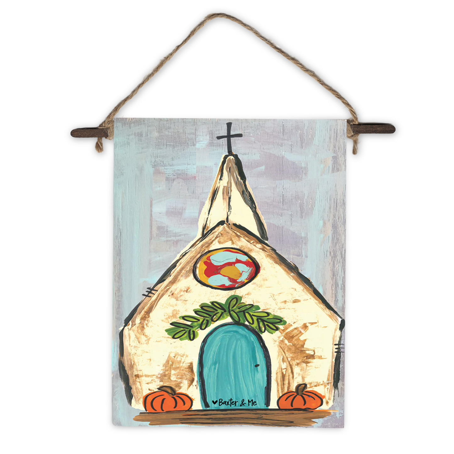 Church with Pumpkins Mini Wall Hanging