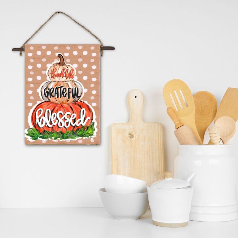 Thankful Grateful Blessed Pumpkin Mini Wall Hanging
