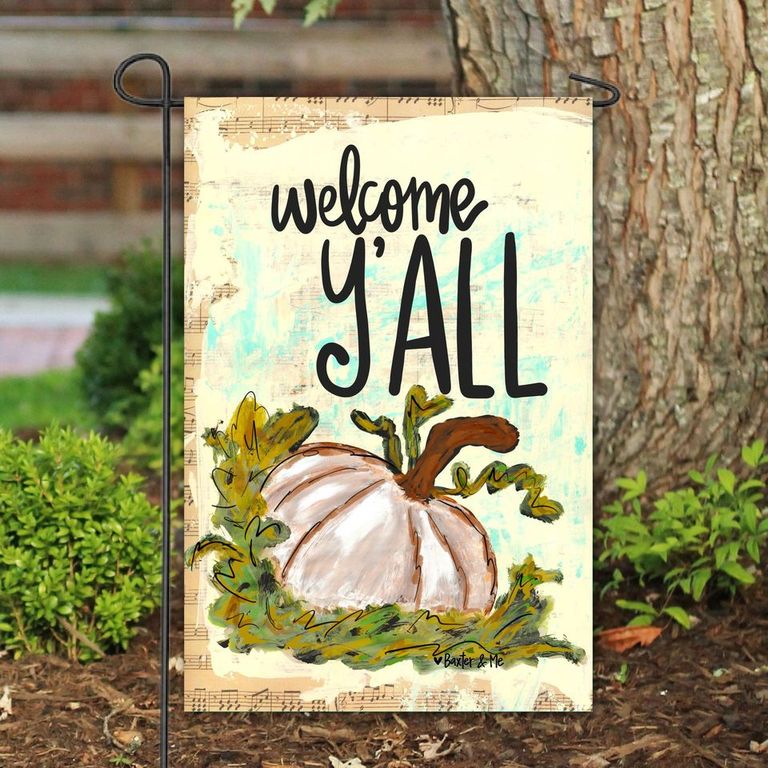 Welcome Y'All White Pumpkin Garden Flag