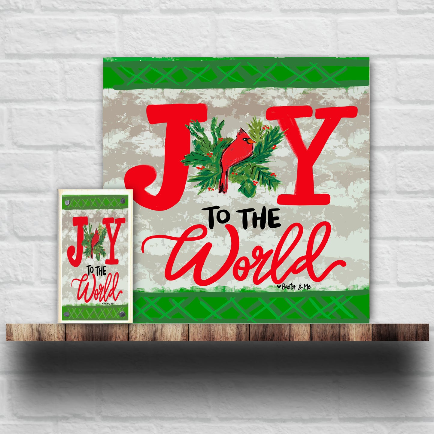 Joy to the World Red Bird Wrapped Canvas