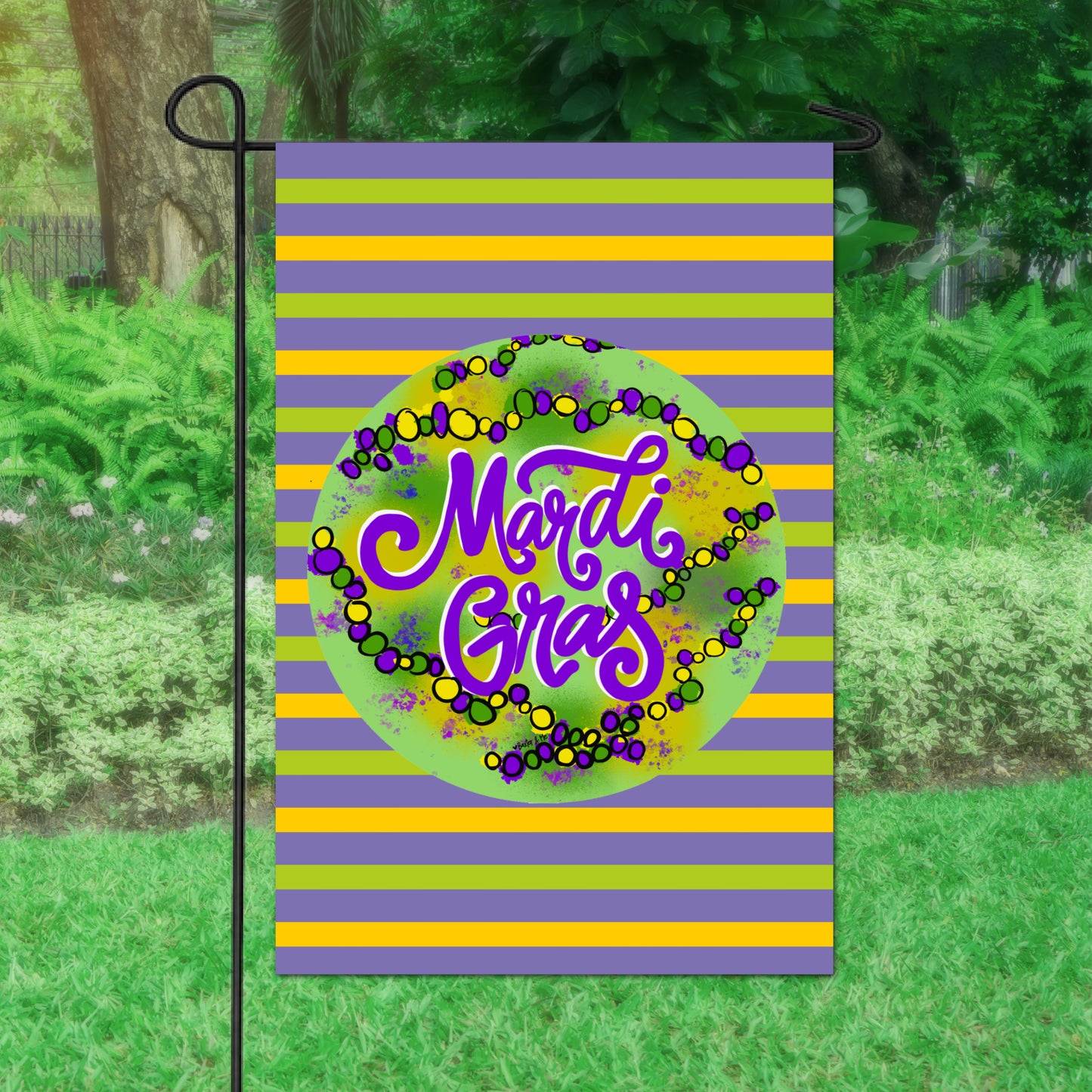 Mardi Gras Beads Garden Flag