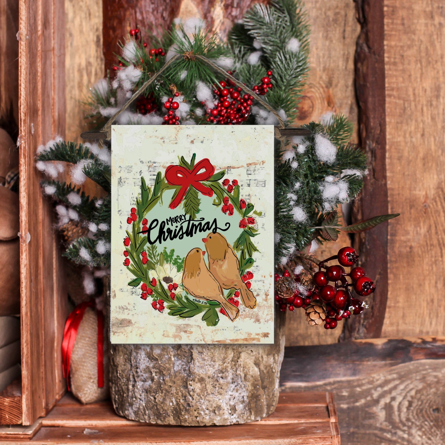Merry Christmas Yellow Birds Mini Wall Hanging