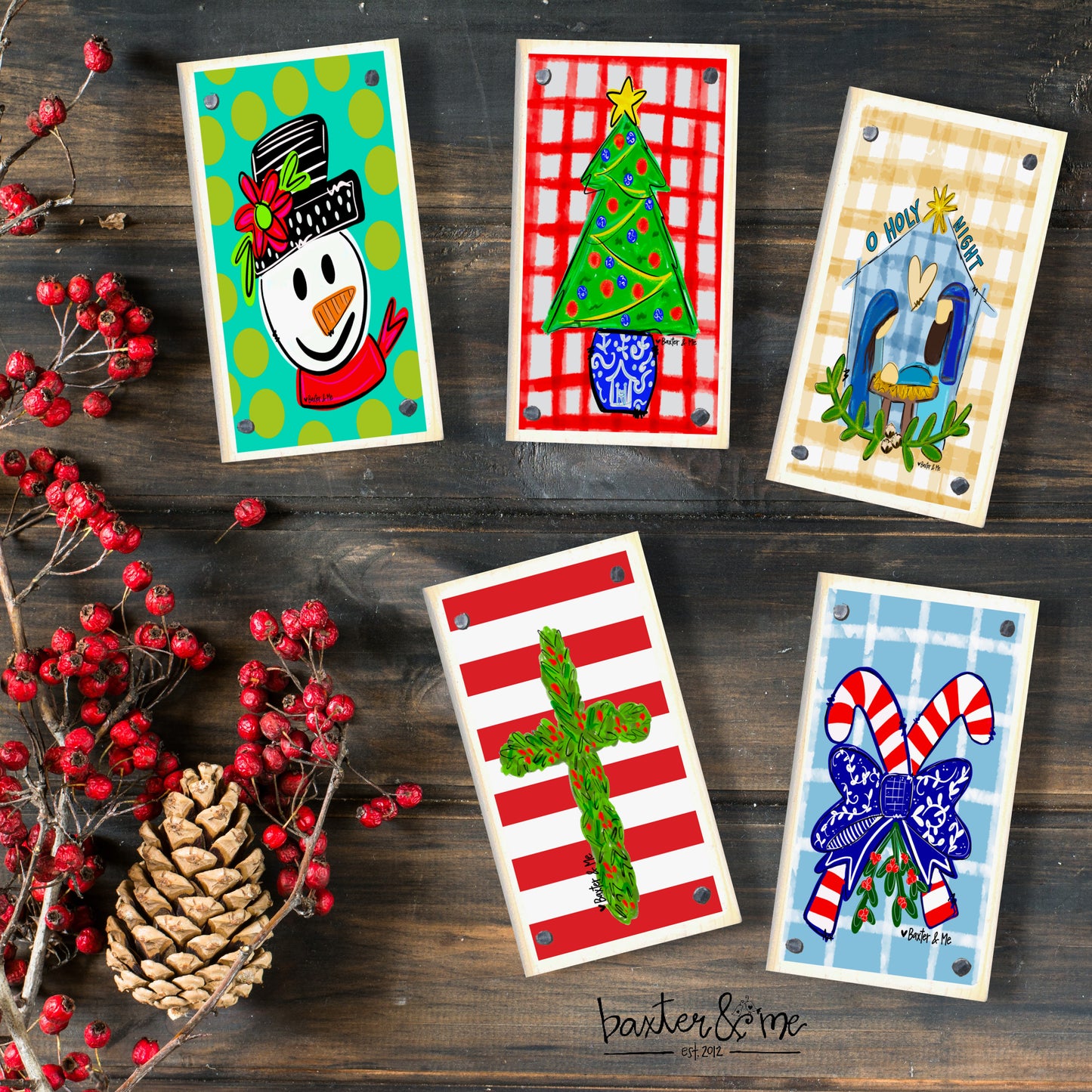 Red Check Christmas Tree Happy Block
