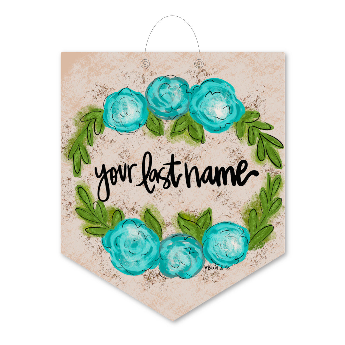 Personalized Blue Floral Door Hanger