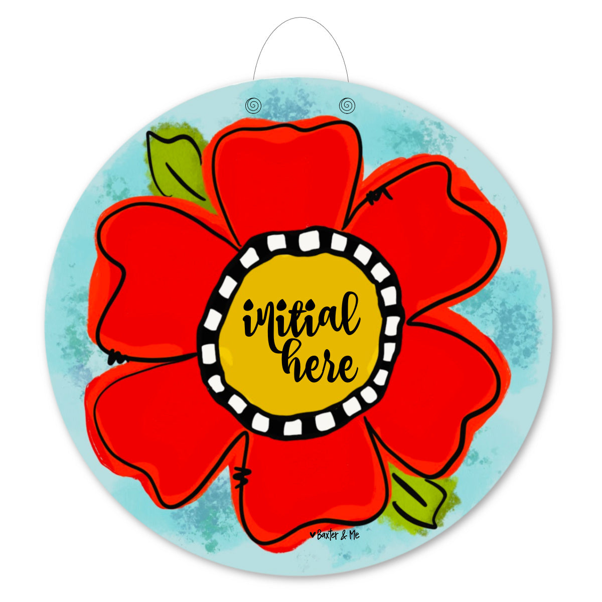 Personalized Red Flower Initial Door Hanger