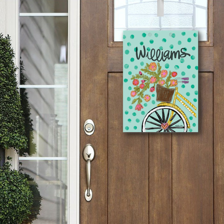 Personalized Yellow Bike Door Hanger