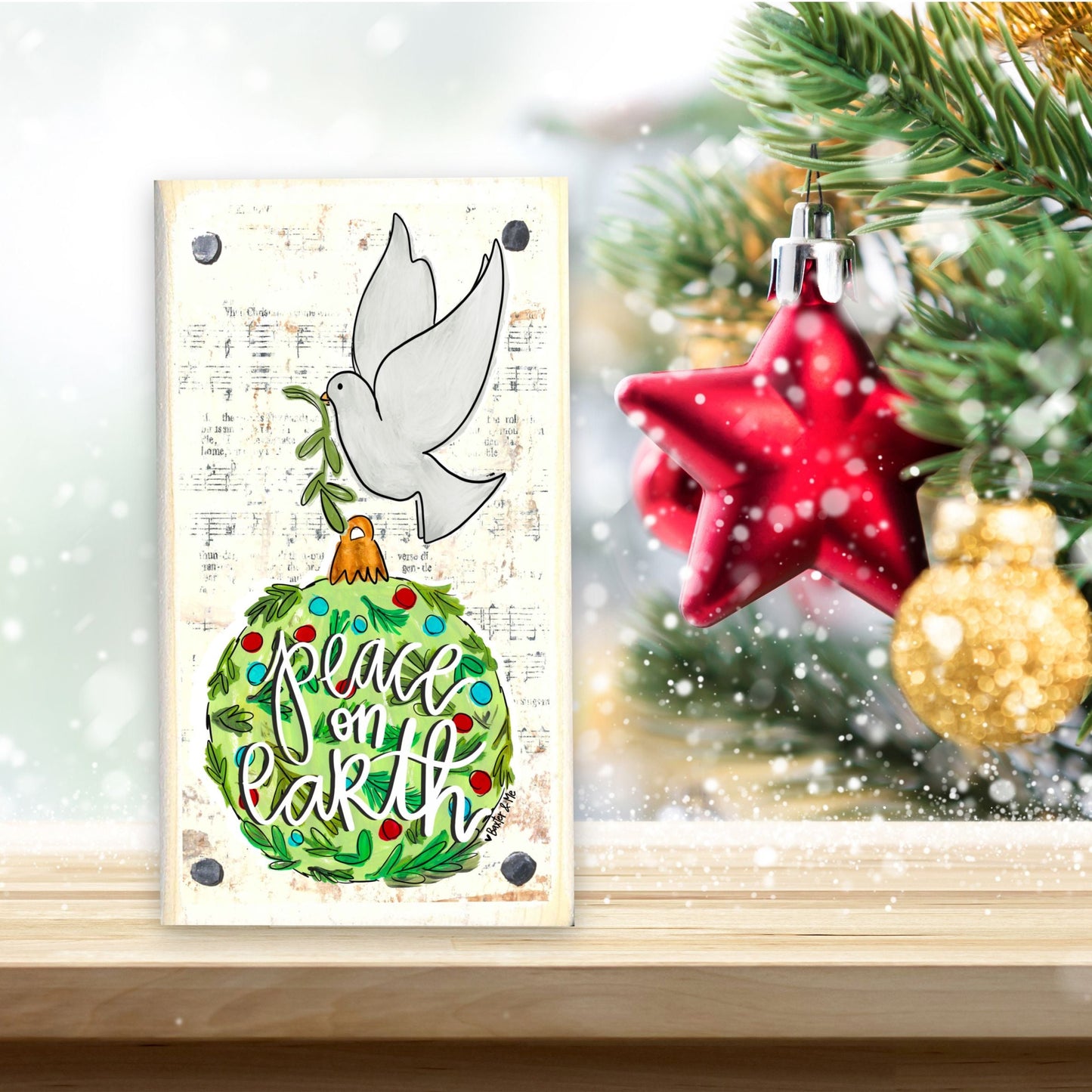 Peace on Earth Dove Ornament Happy Block