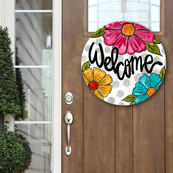 Welcome 3 Flowers Door Hanger