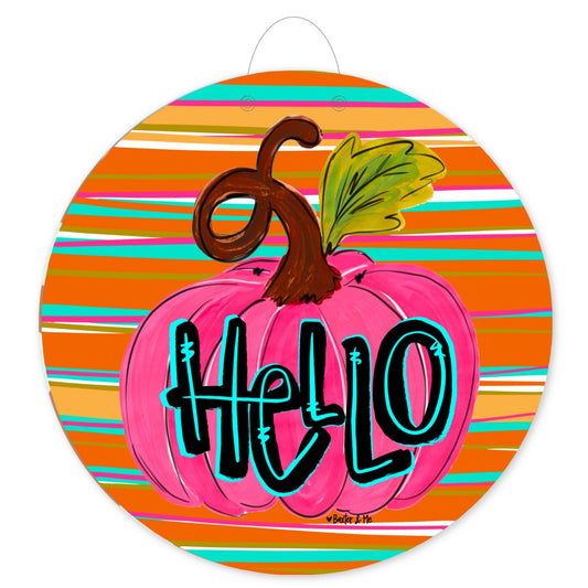 Hello Pink Pumpkin Door Hanger