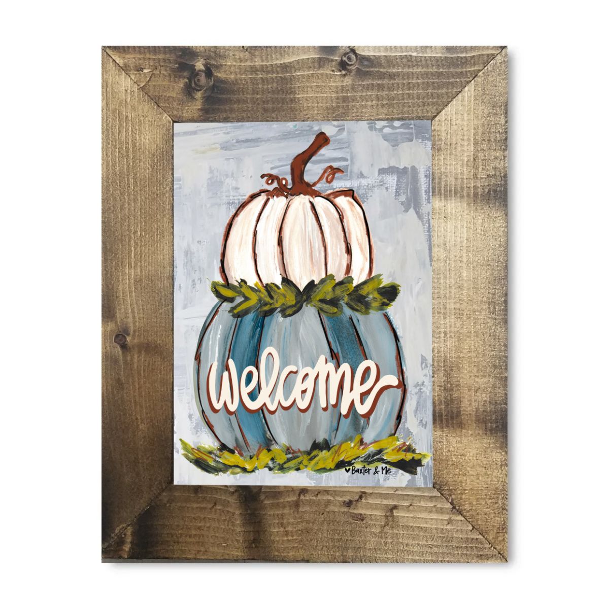 Welcome Double Stacked Neutral Pumpkin Framed Art