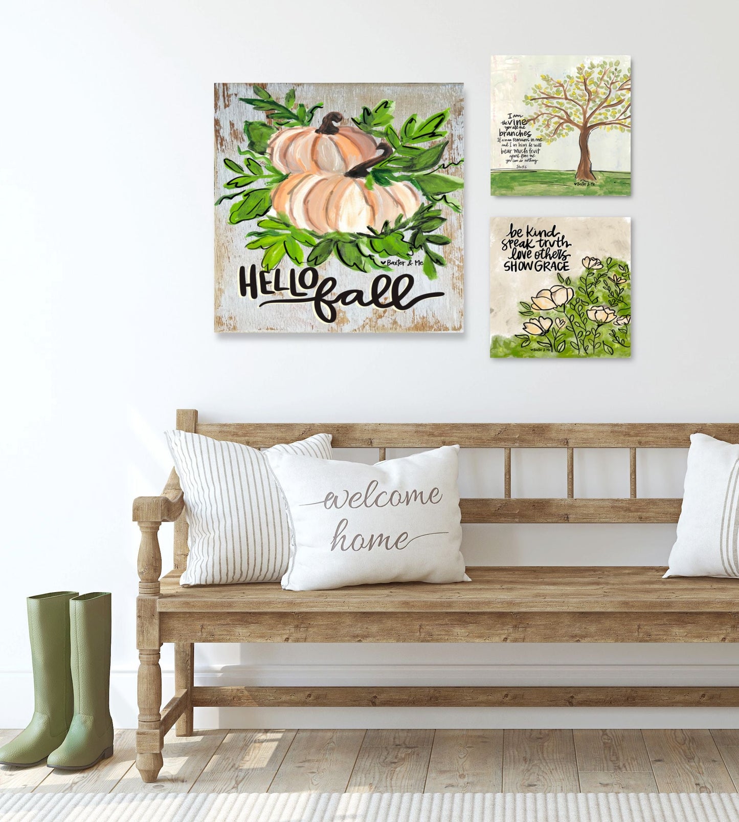 Hello Fall White Pumpkins Wrapped Canvas