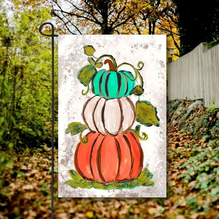 Trio Stacked Neutral Pumpkin Garden Flag