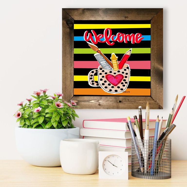 Welcome Teacher Supply Cup Framed Art